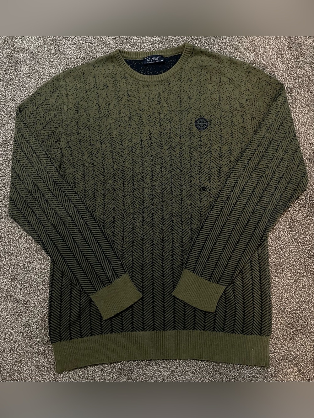 Armani Jeans Olive Chevron Knit Crew Sweater (Made in Italy)